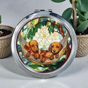 Dachshund Hammock Stained Glass Style Compact Mirror Round Makeup Mirror 2.76”
